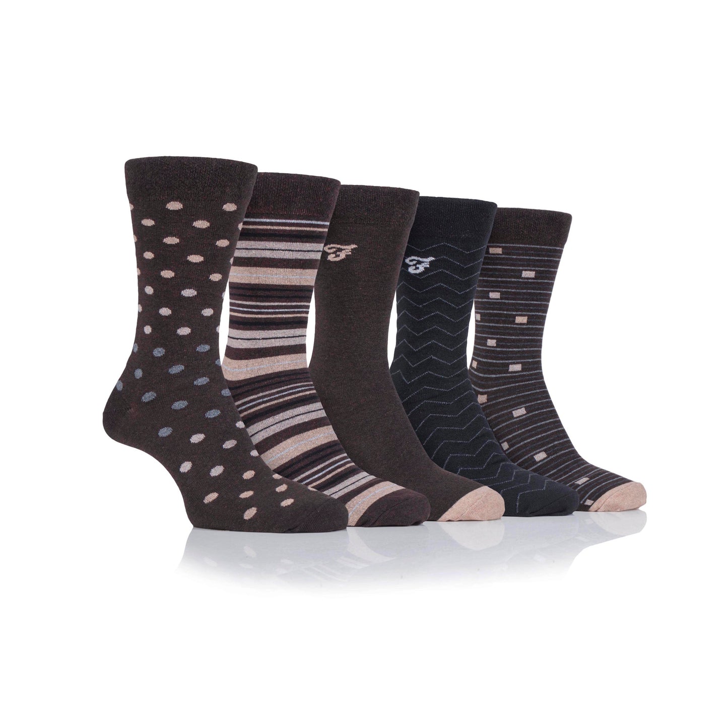 Farah Pattern Brown 6-11 Sock 5 Pack