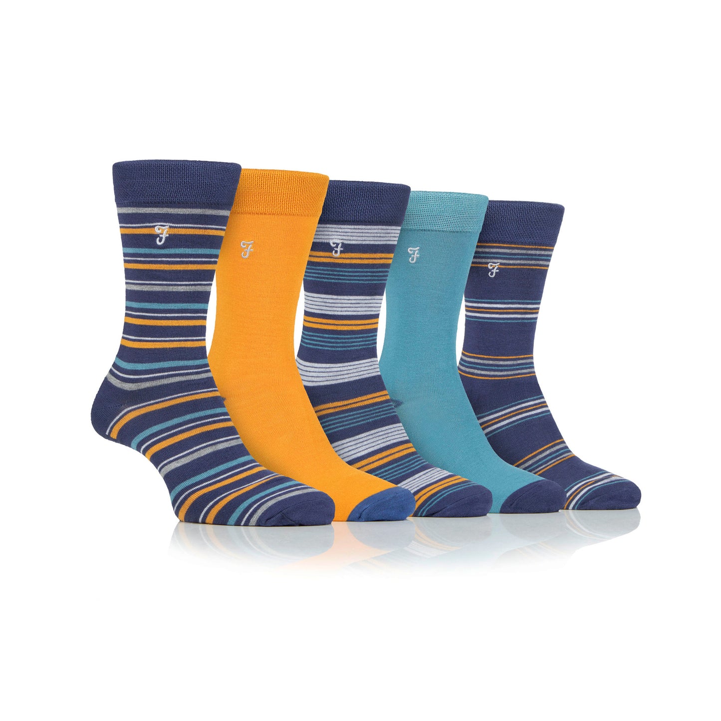 Farah Bamboo Bright Pattern Navy Blue 6-11 Sock 5 Pack