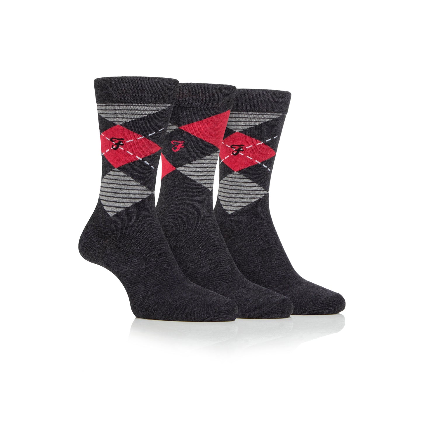 Farah Cotton Argyle Charcoal/Berry 6-11 Sock 3 Pack