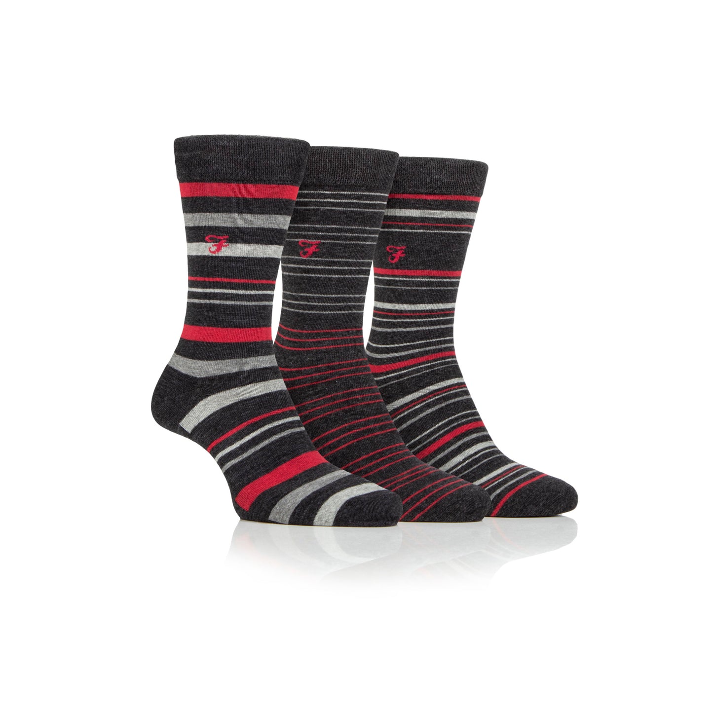 Farah Cotton Stripe Charcoal/Berry 6-11 Sock 3 Pack