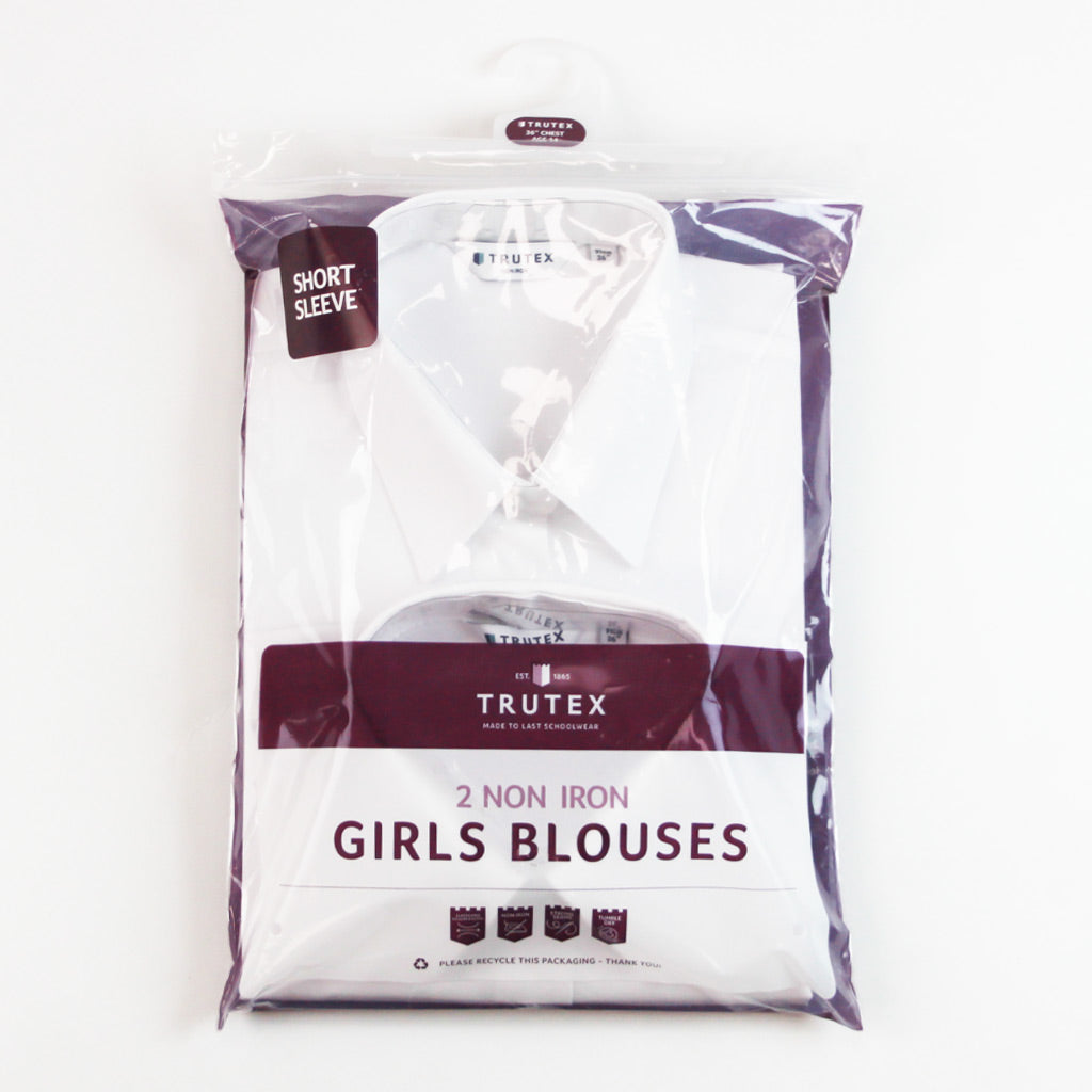 Trutex White Non Iron Girls Short Sleeve Blouse Twin Pack