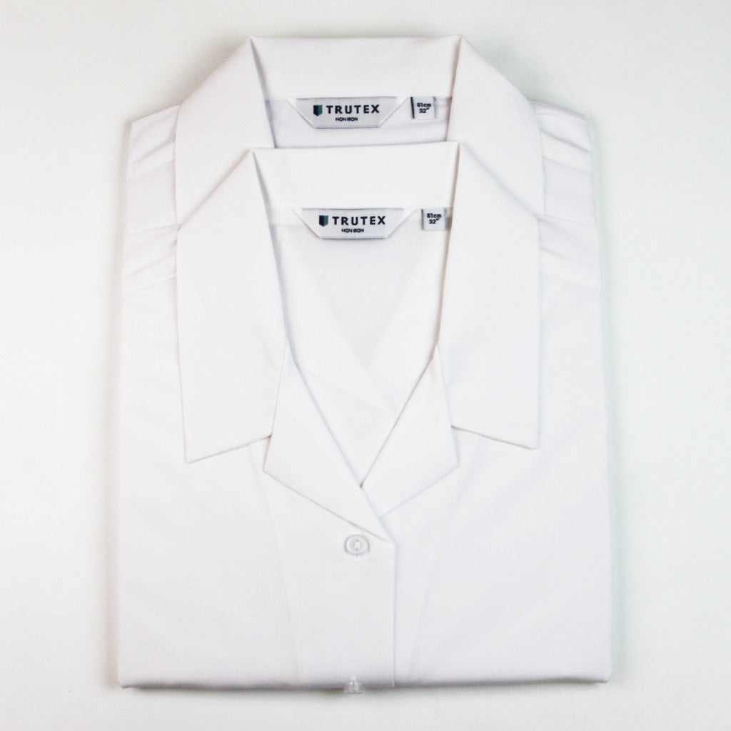 Trutex White Non Iron Girls Rever Collar Short Sleeve Twin Pack