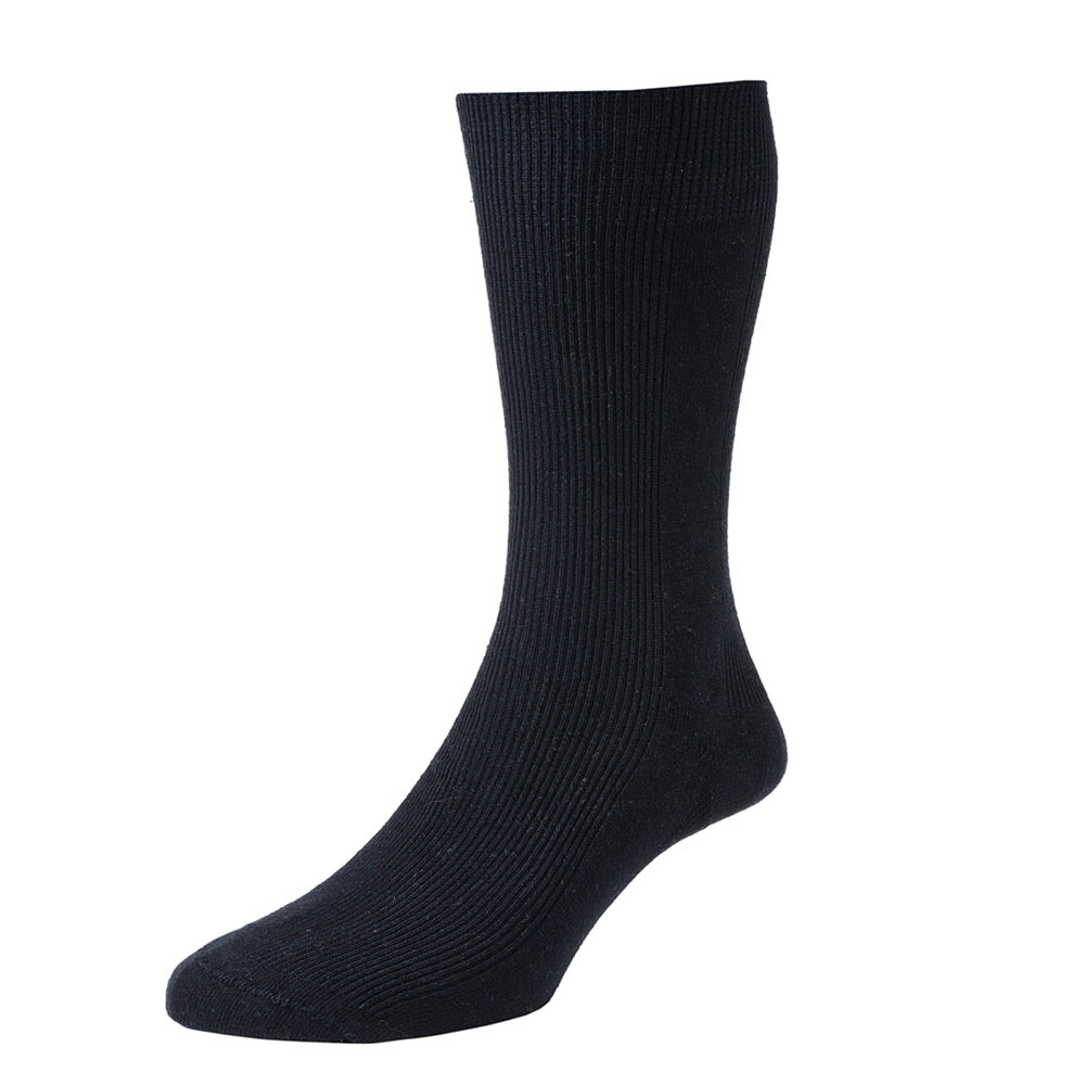 HJ Hall HJ101 Executive Panelled Rib Black Cotton Rich Sock