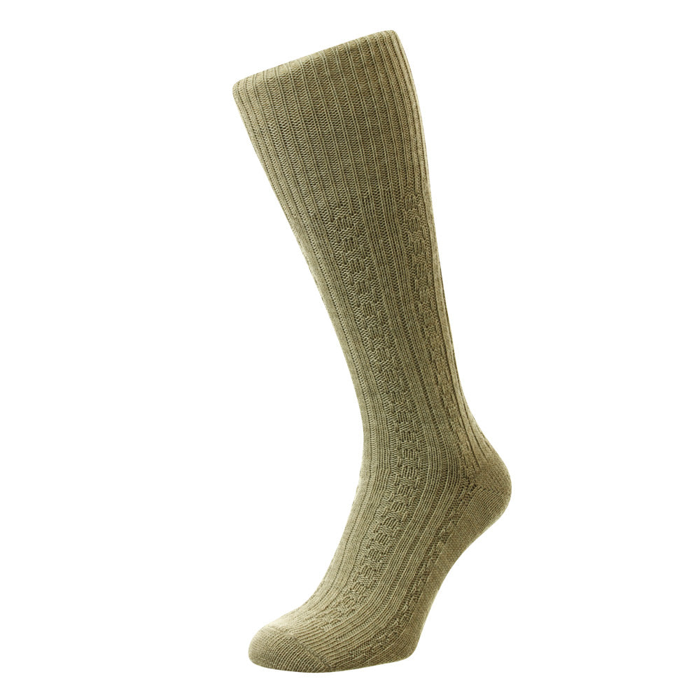 HJ Hall HJ2005 Chunky Cable Extra Length Taupe Wool Sock
