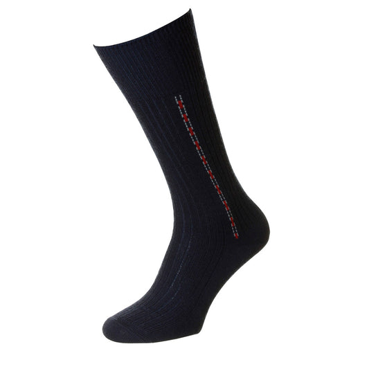HJ Hall HJ44 Fancy Panel Navy Half Hose Classic Sock