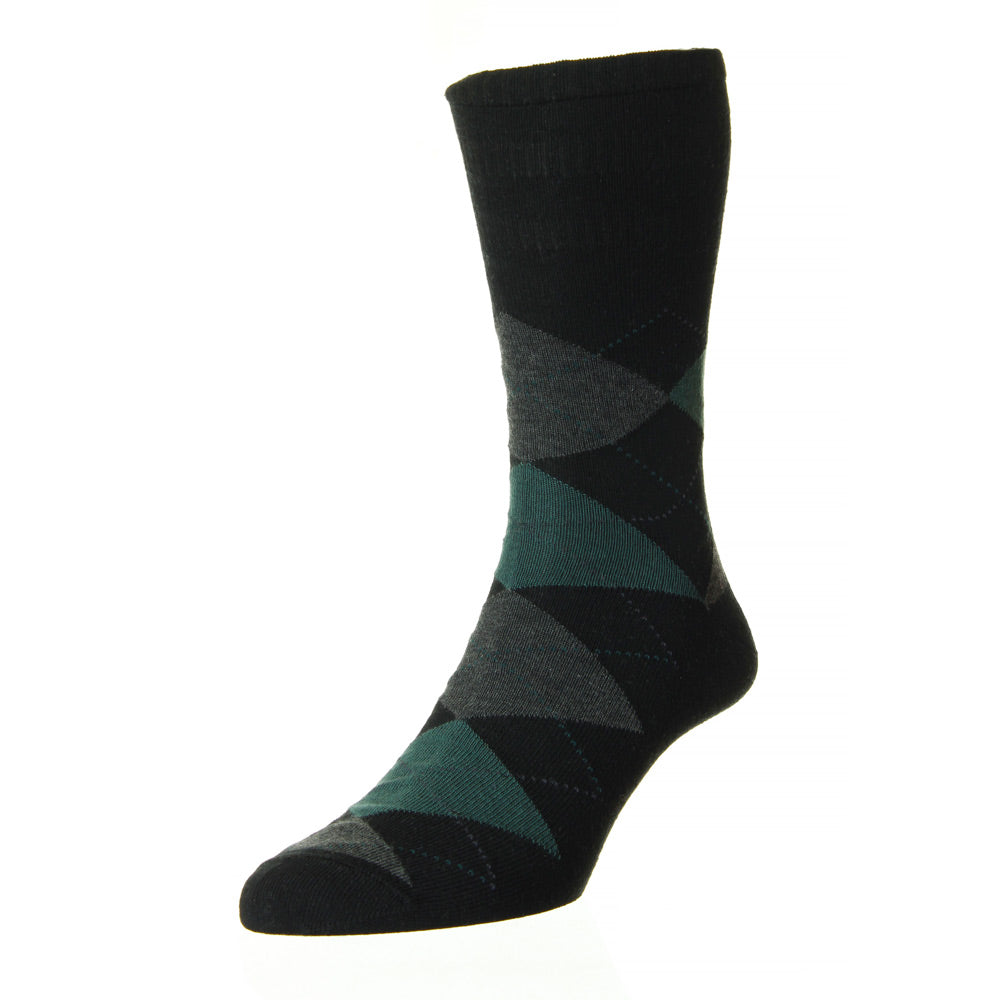 HJ Hall HJ88 Argyle Black Wool Softop Sock