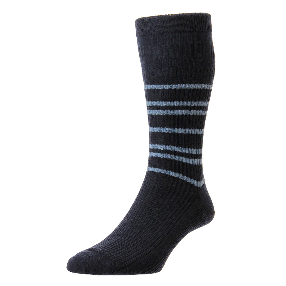 HJ Hall HJ986 Stripe Navy Wool Softop Sock