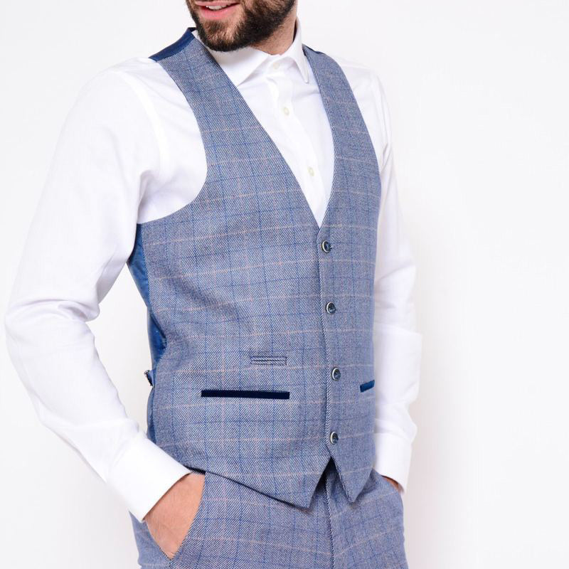 Marc Darcy Harry Blue Tweed Waistcoat