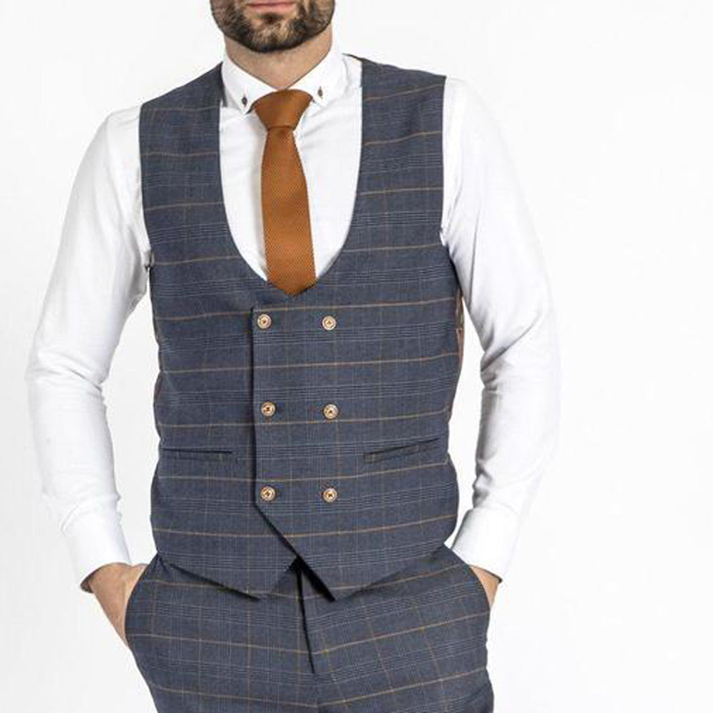 Marc Darcy Jenson Marine Navy Check Waistcoat