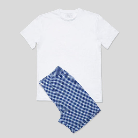 Rael Brook Standard Fit Blue and White Check Loungewear Short Set