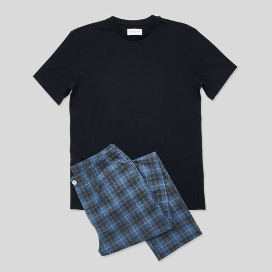 Rael Brook Standard Fit Blue Check Brushed Cotton Loungewear Set