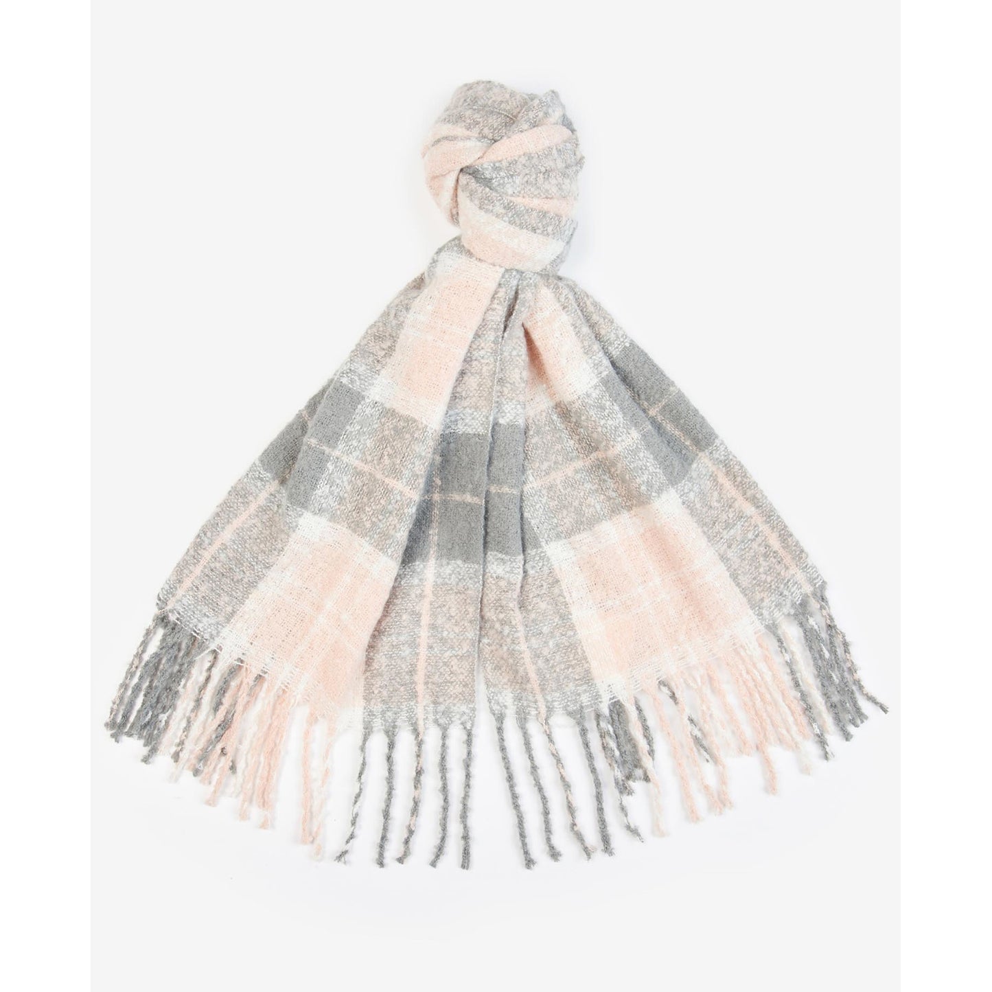 Barbour Saltburn Beanie & Tartan Scarf Set Grey Rose