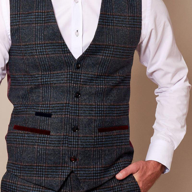 Marc Darcy Luca Navy Waistcoat Check Tweed