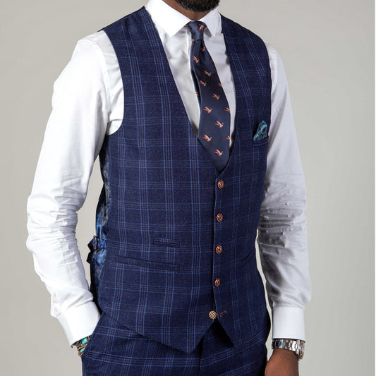 Marc Darcy Chigwell Navy Tweed Waistcoat