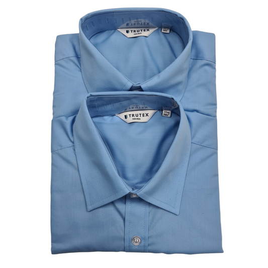 Trutex Blue Non Iron Boys Short Sleeve Shirt Twin Pack