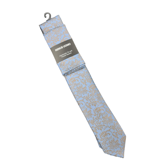 Remus Uomo TP6807 23 Blue Tie & Pocket Square Set