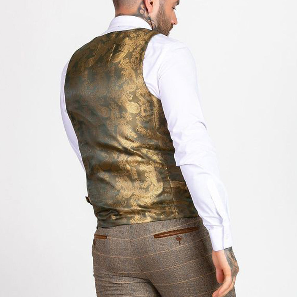 Marc Darcy Ted Tan Check Tweed Waistcoat