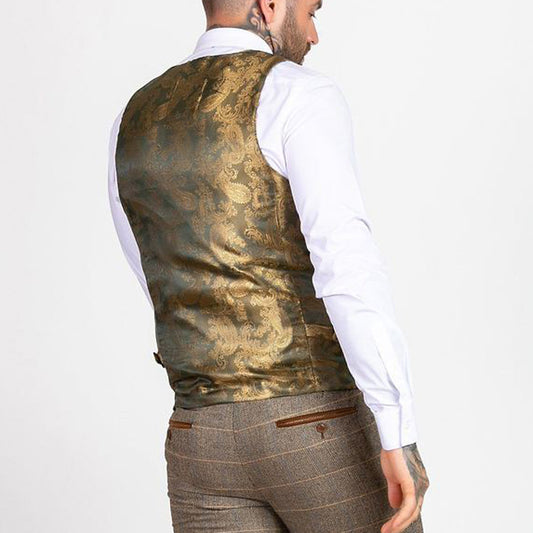 Marc Darcy Ted Tan Check Tweed Waistcoat