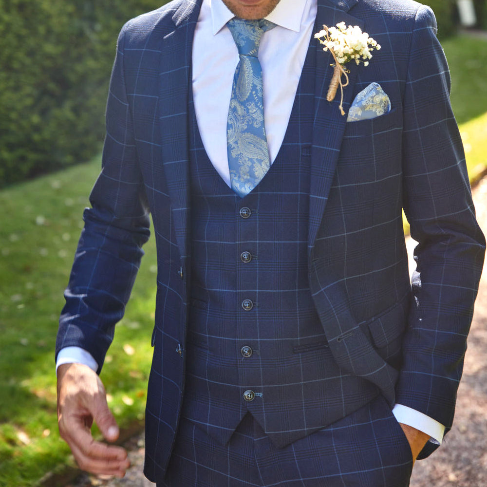Marc Darcy Edinson Sky Check Waistcoat