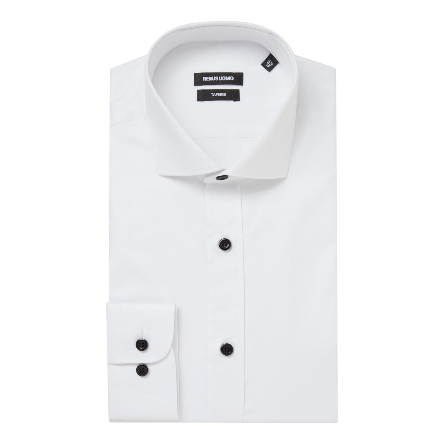 Remus Uomo 18801 01 White With Black Button Tapered Shirt