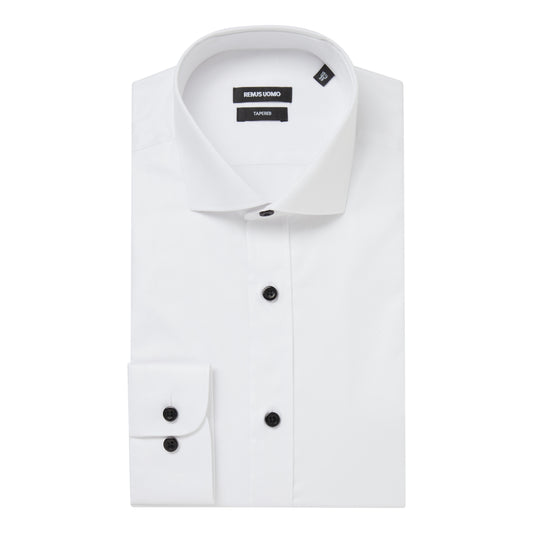 Remus Uomo 18801 01 White With Black Button Tapered Shirt