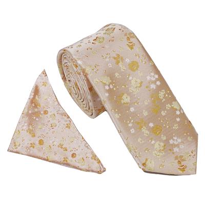 Wallace Woven Floral Gold Tie & Hankerchief Set