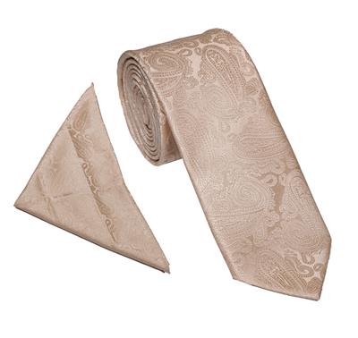 Wallace Wedding Paisley Pale Gold Tie & Hankerchief Set
