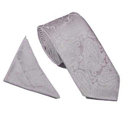 Wallace Wedding Paisley Silver Tie & Hankerchief Set