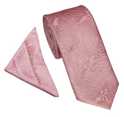 Wallace Wedding Paisley Baby Pink Tie & Hankerchief Set
