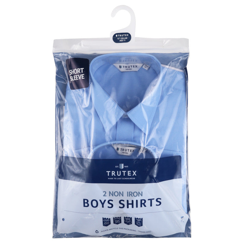 Trutex Blue Non Iron Boys Short Sleeve Shirt Twin Pack