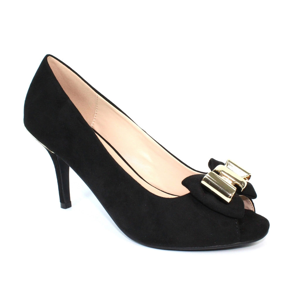 Lunar Pippy Black Peep Toe Heeled Court Shoe - Main Image