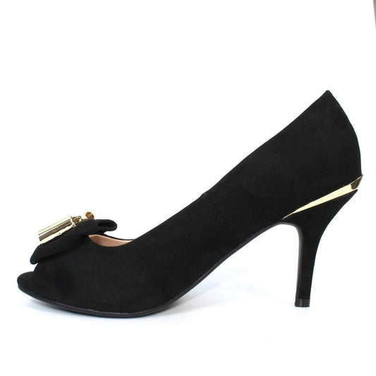 Lunar Pippy Black Peep Toe Heeled Court Shoe