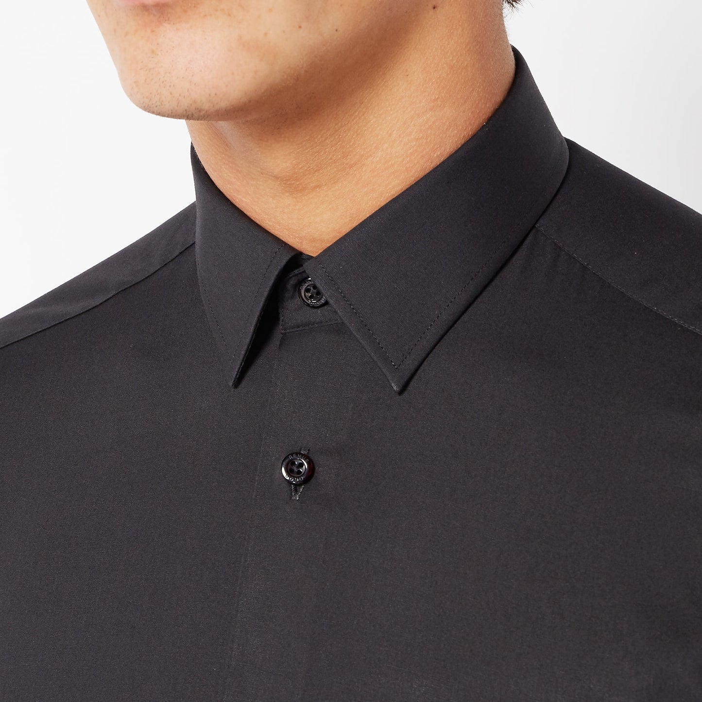 Remus Uomo 18600 00 Black Slim Fit Plain Long Sleeve Shirt