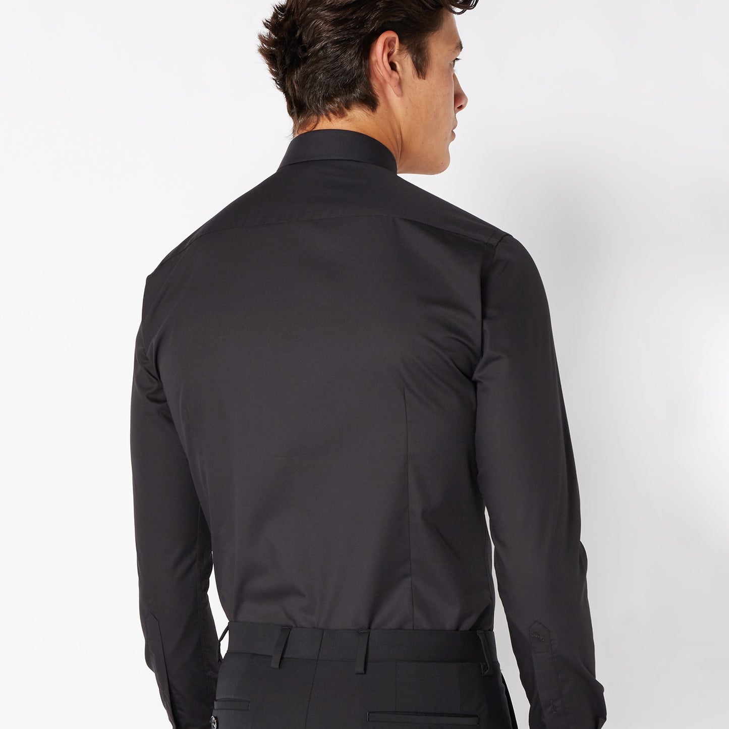 Remus Uomo 18600 00 Black Slim Fit Plain Long Sleeve Shirt