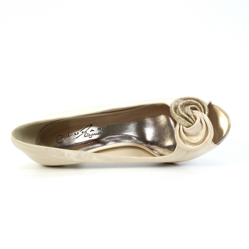 Lunar Ripley Champagne Satin Peep Toe Shoes