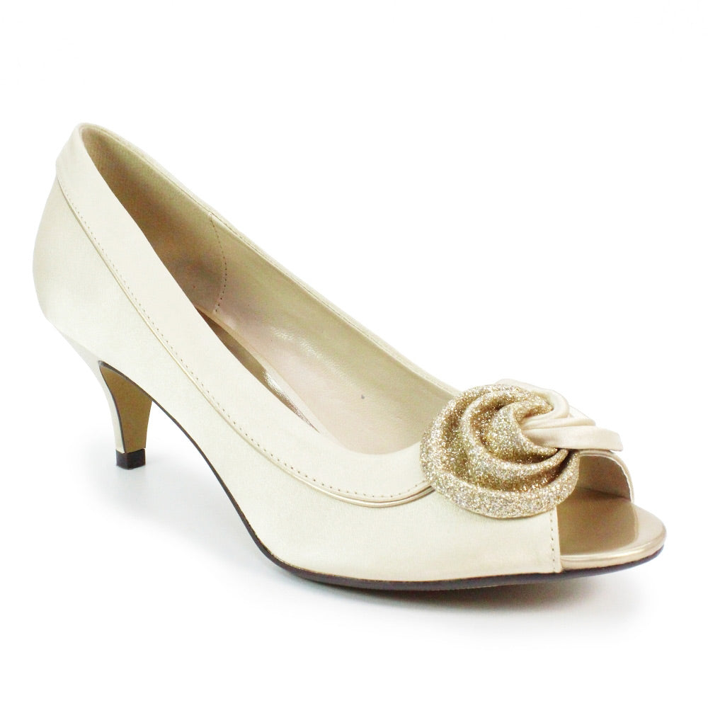 Lunar Ripley Champagne Satin Peep Toe Shoes