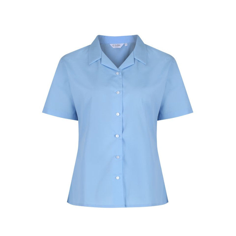 Trutex Blue Non Iron Girls Rever Collar Short Sleeve Twin Pack