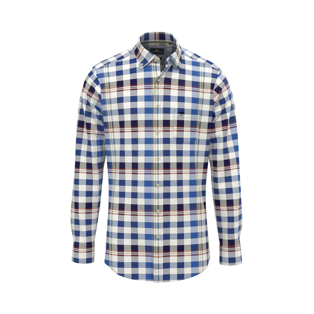 Fynch Hatton 1408 8010 622 Vibrant Blue Modern Check Mix Long Sleeve Casual Shirt