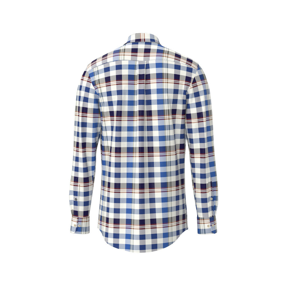 Fynch Hatton 1408 8010 622 Vibrant Blue Modern Check Mix Long Sleeve Casual Shirt