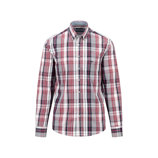 Fynch Hatton 1409 5000 303 Ruby Red Poplin Check Long Sleeve Casual Shirt