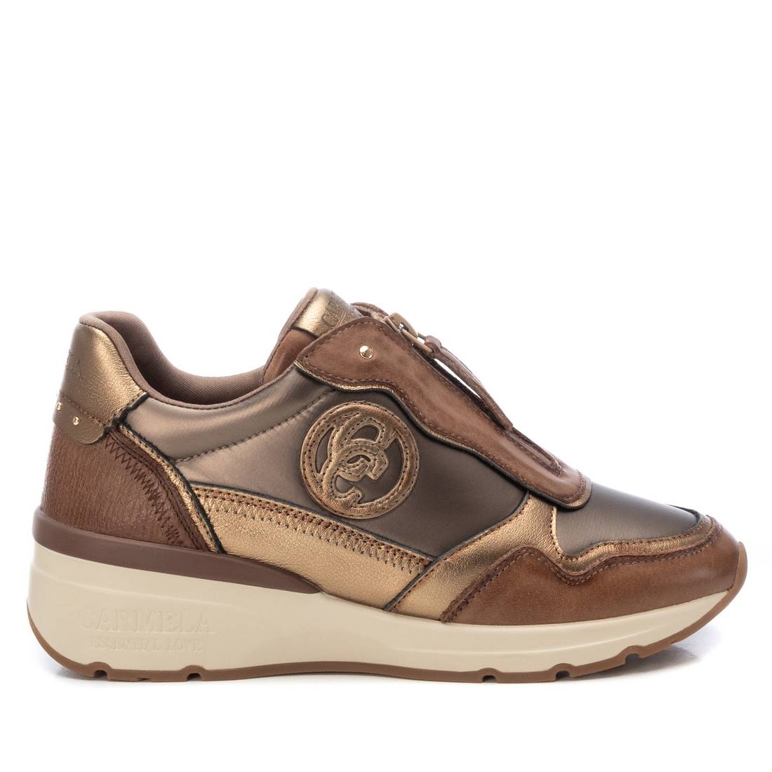 Carmela 161830 Taupe Leather Trainers