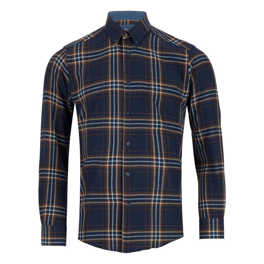 Drifter 14484 784 Navy/Brown Long Sleeve Casual Shirt