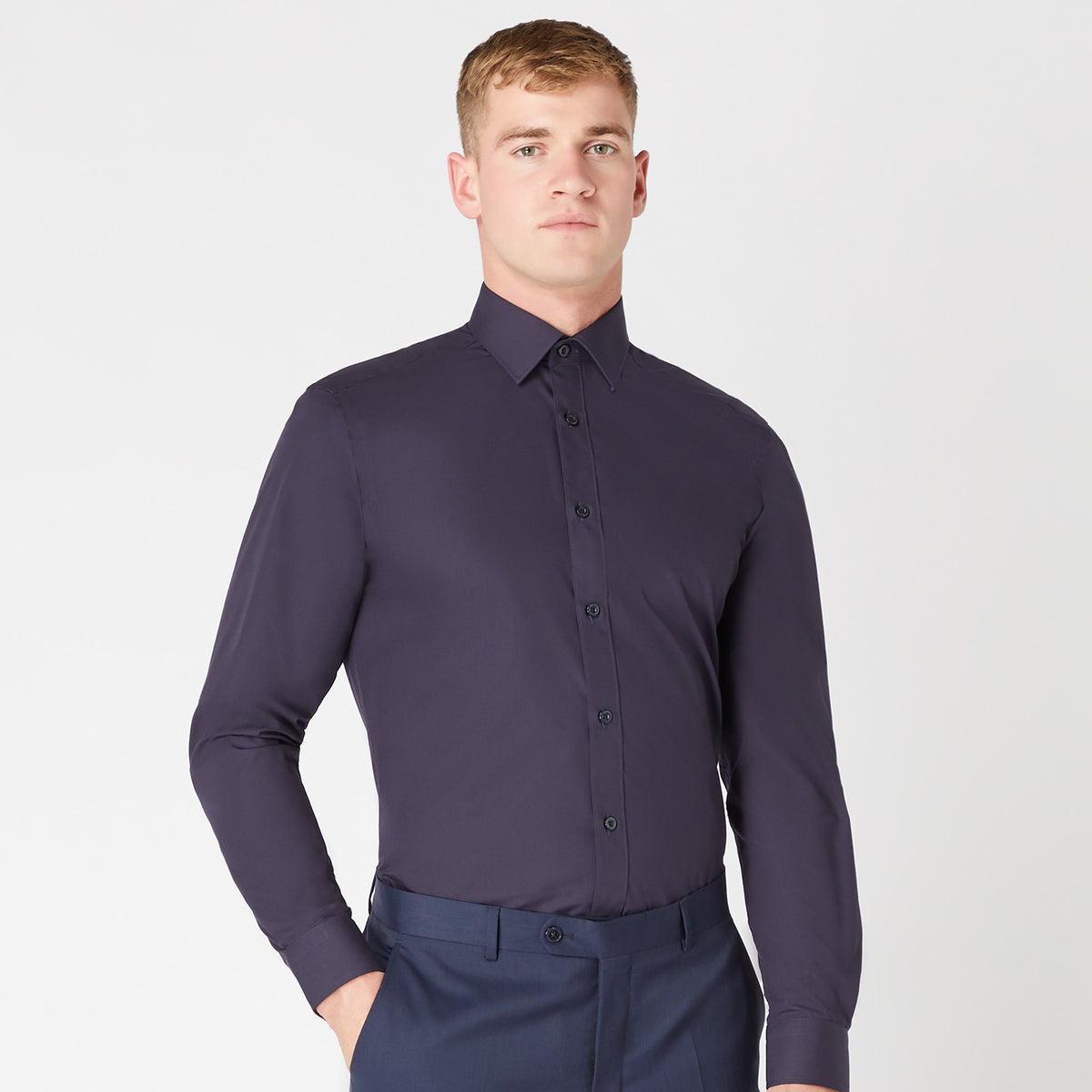Remus Uomo 18300 79 Tapered Fit Dark Navy Long Sleeve Dress Shirt