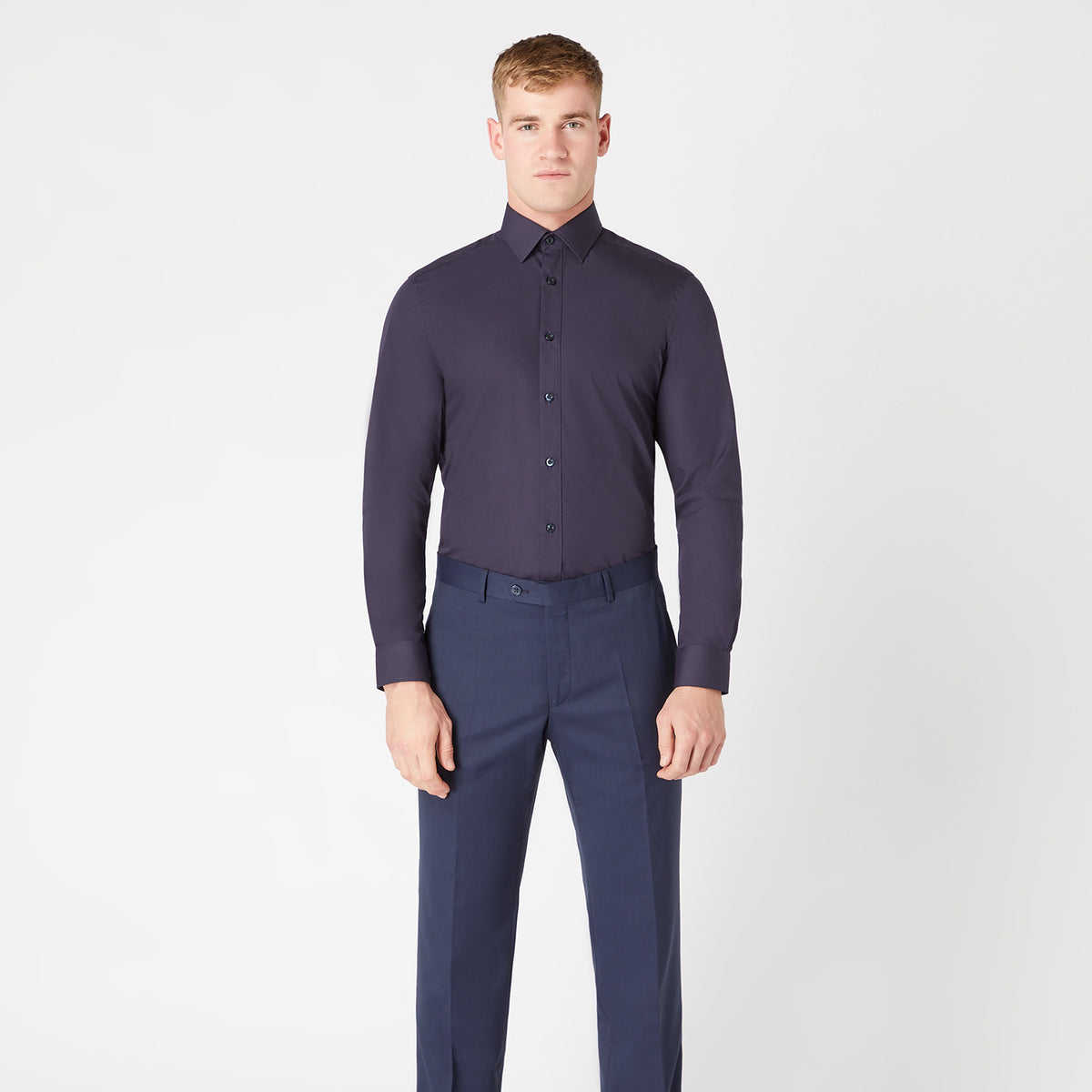 Remus Uomo 18300 79 Tapered Fit Dark Navy Long Sleeve Dress Shirt