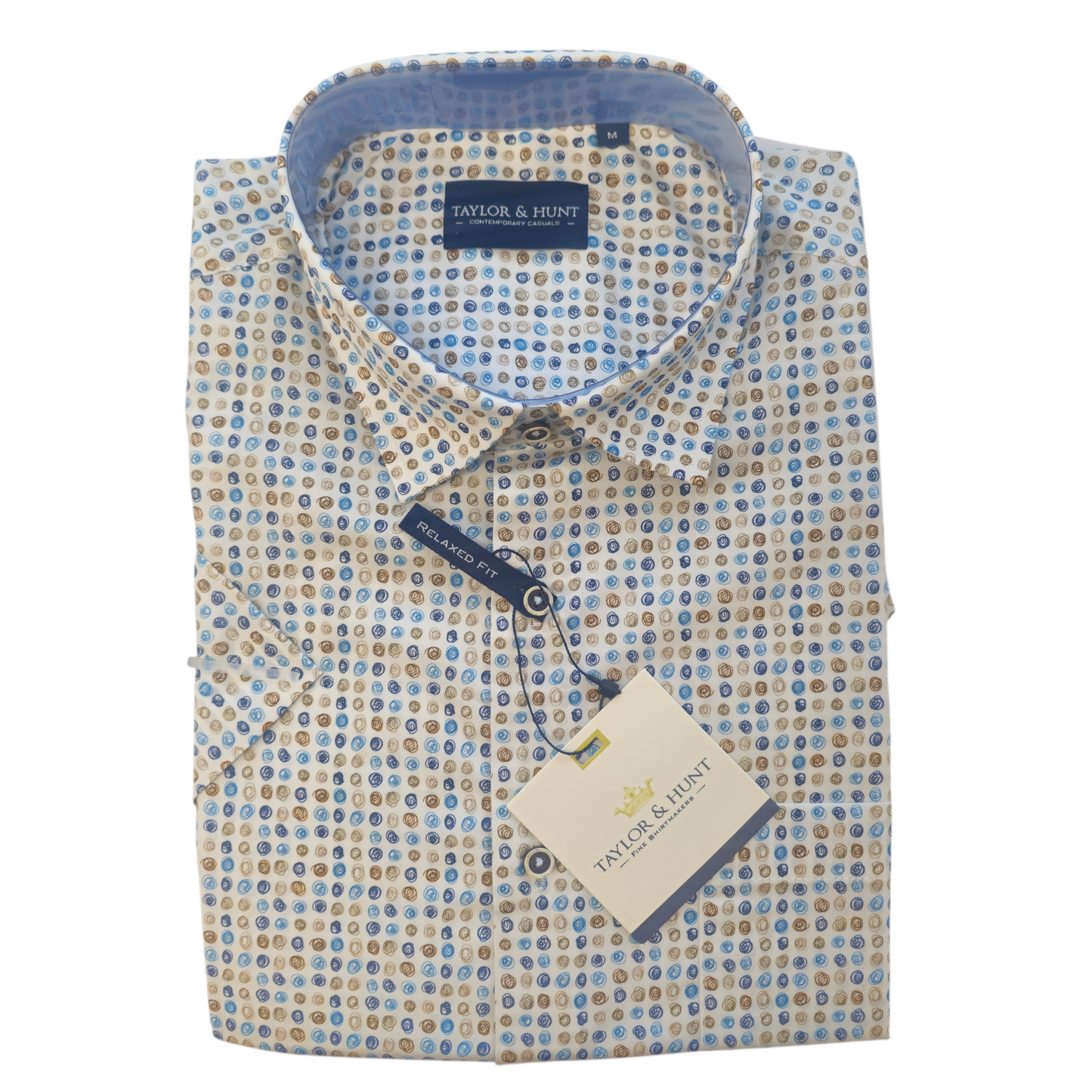 Taylor & Hunt Blue Beige Patterned Short Sleeve Casual Shirt