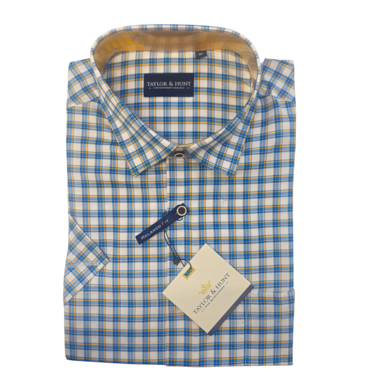 Taylor & Hunt Blue Yellow Check Short Sleeve Casual Shirt