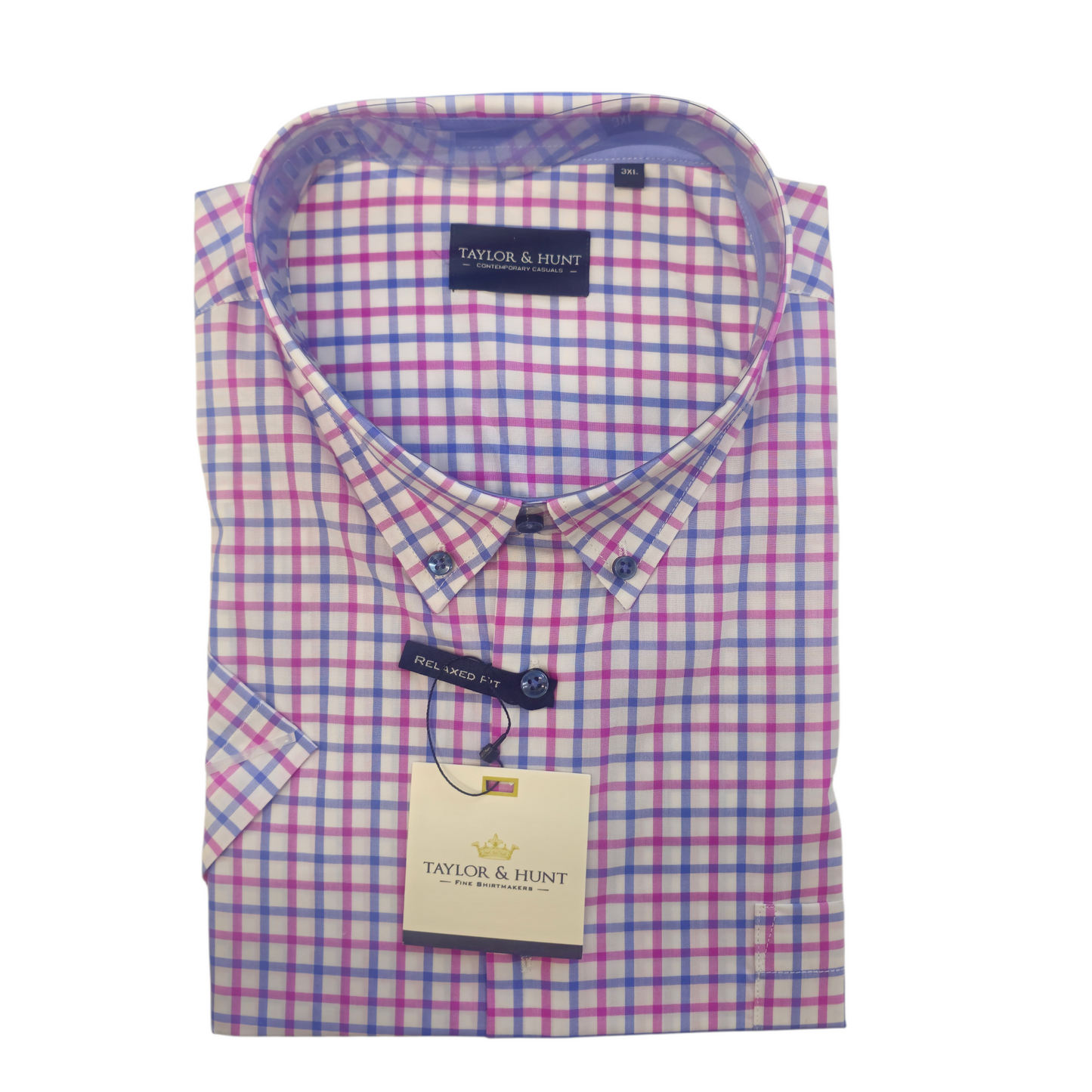 Taylor & Hunt Pink Blue Check Short Sleeve Casual Shirt