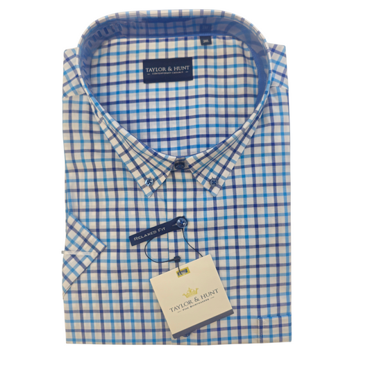 Taylor & Hunt Blue Navy Check Short Sleeve Casual Shirt