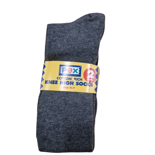 Pex Grey Knee High School Socks 2 Pack
