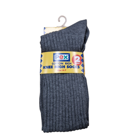 Pex Grey Knee High Ribbed School Socks 2 Pack